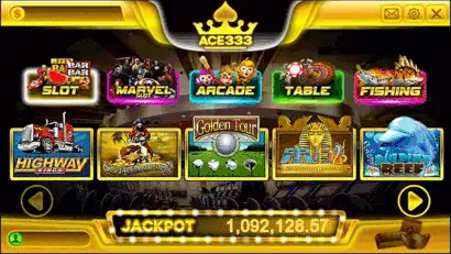 ACE333 animated preview cycling through slot games in the app