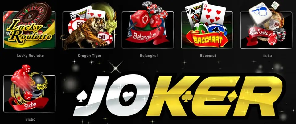 Joker123 casino banner with the platform logo and featured slot art
