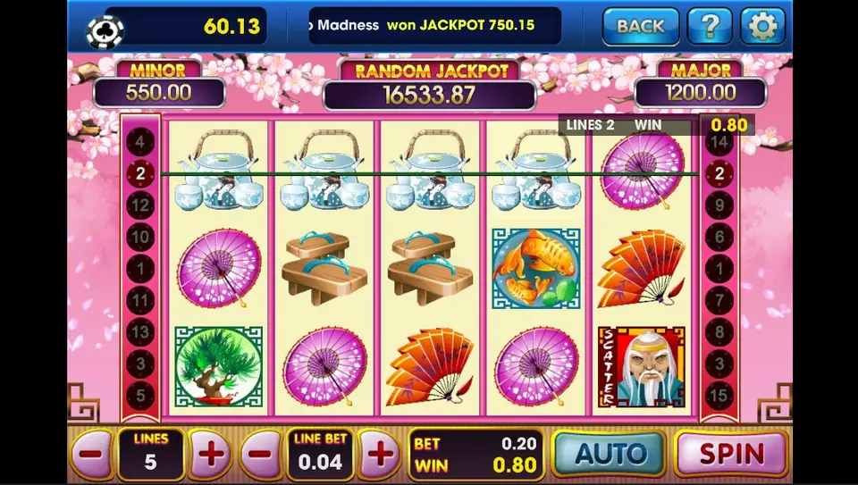 Geisha Story paytable showing scroll and character symbol values