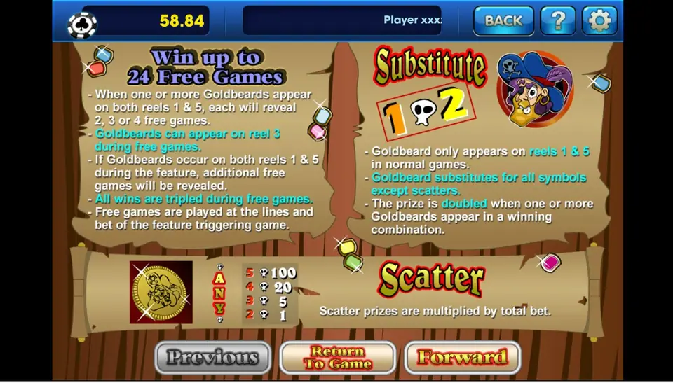 Gold Beard pirate slot reels with a desert island backdrop in 3Win8
