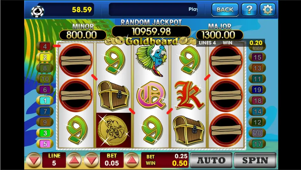 Gold Beard bet panel showing line count and line bet settings