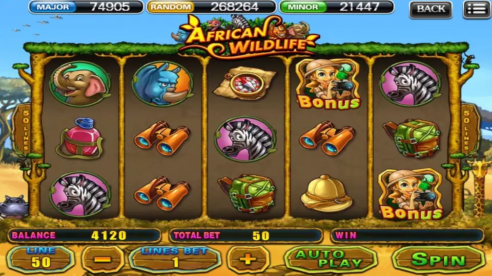 African Wildlife base game with animal symbols on five reels