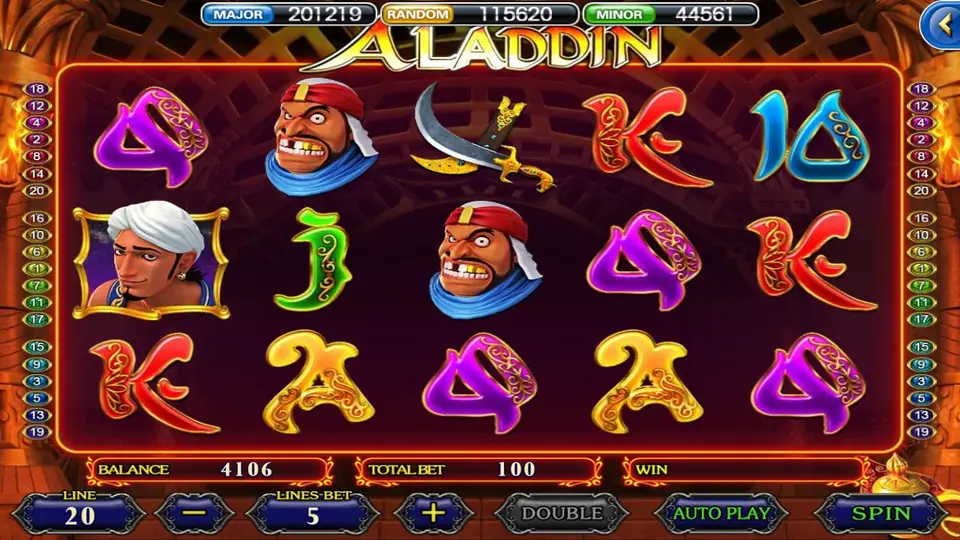 Aladdin slot title screen on 918Kiss with an Arabian palace theme