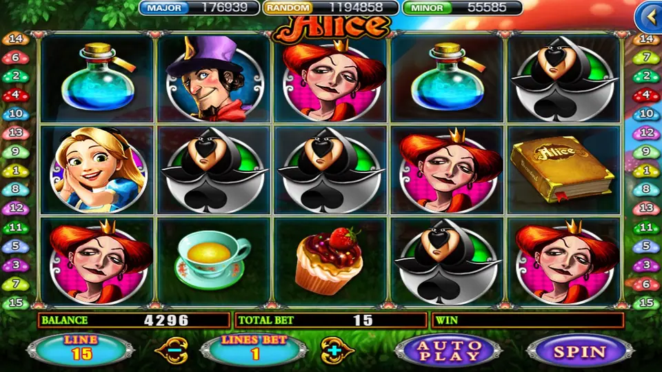 Alice slot on 918Kiss with 3D Wonderland characters beside the reels