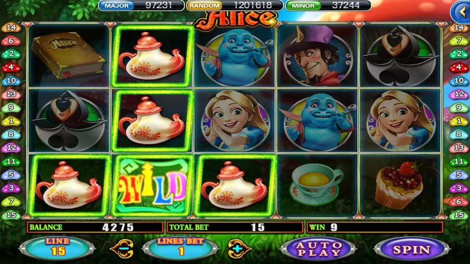 White Rabbit wild symbols on the Alice reels completing a win