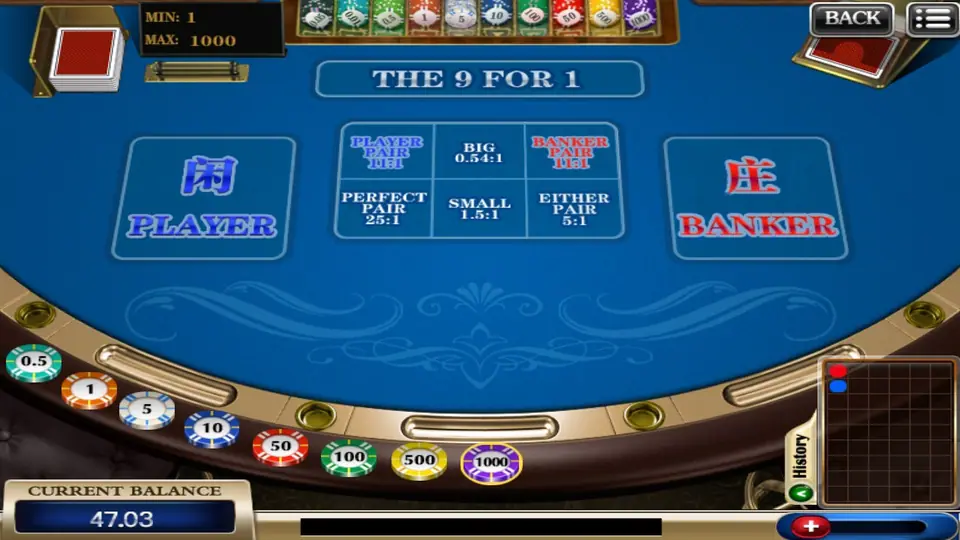 Baccarat table on 918Kiss with Player, Banker and Tie betting areas