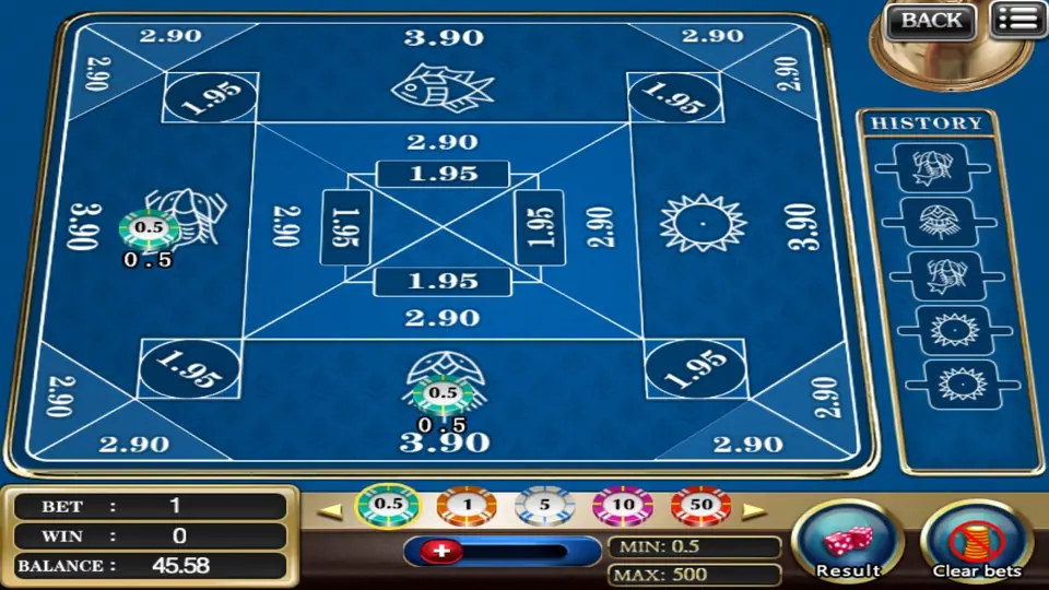 Belangkai betting board with the dice faces to choose from