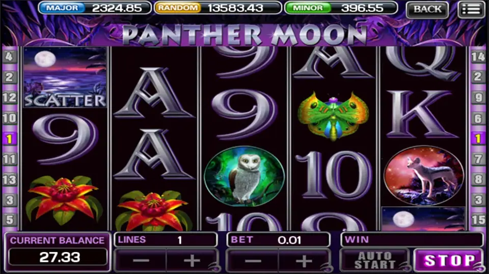 Panther Moon main reels with flower and butterfly symbols on ACE333