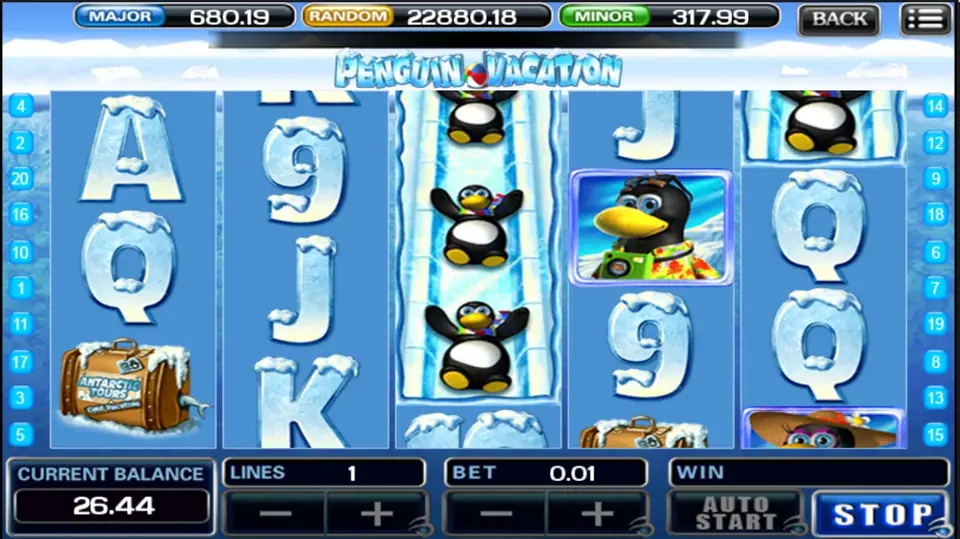 Penguin Vacation reels mid-spin with penguin and ice symbols