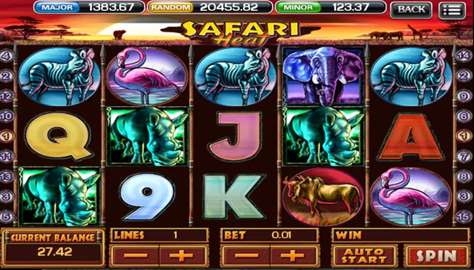 Wild lion symbols completing a winning line in Safari Heat