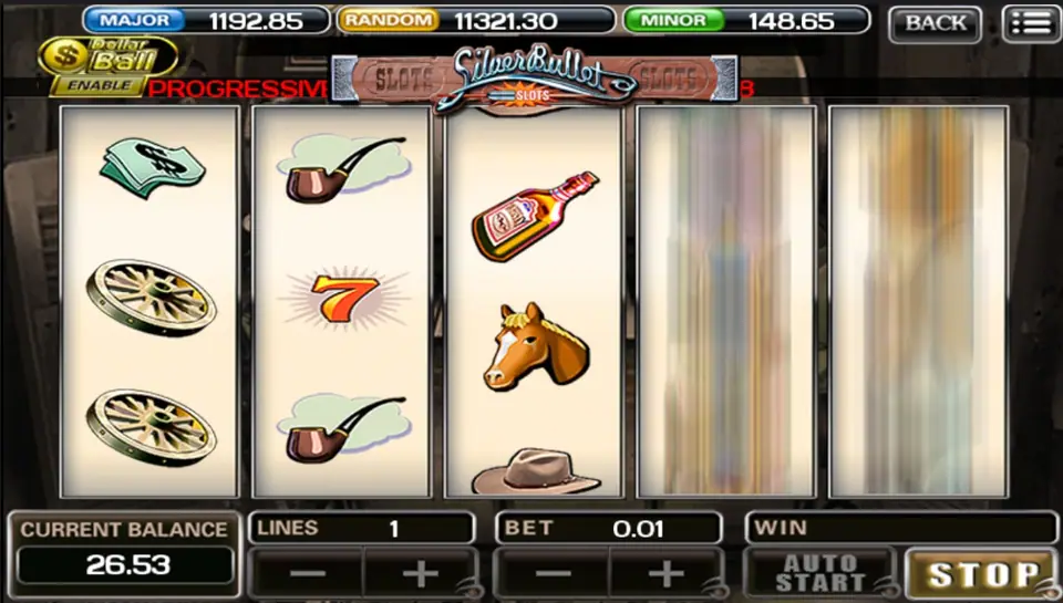 Silver Bullet winning line highlighted after a spin
