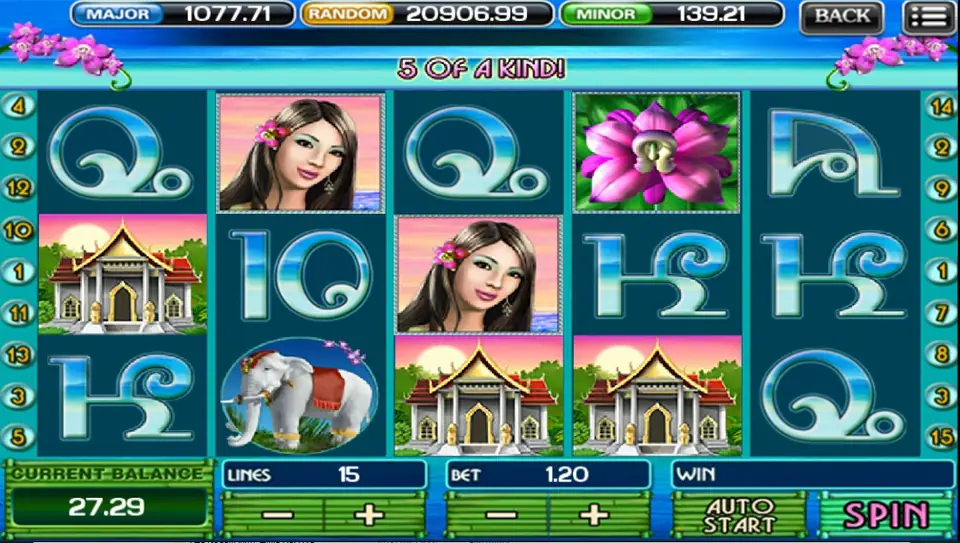 Thai Paradise reels on ACE333 with Thai beach and temple symbols