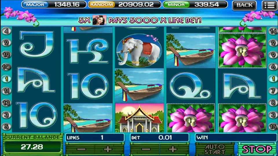 Thai Paradise reels on ACE333 with the payline selector