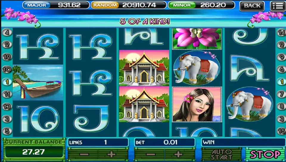 Thai Paradise mystery scatter win with three matching symbols off the paylines