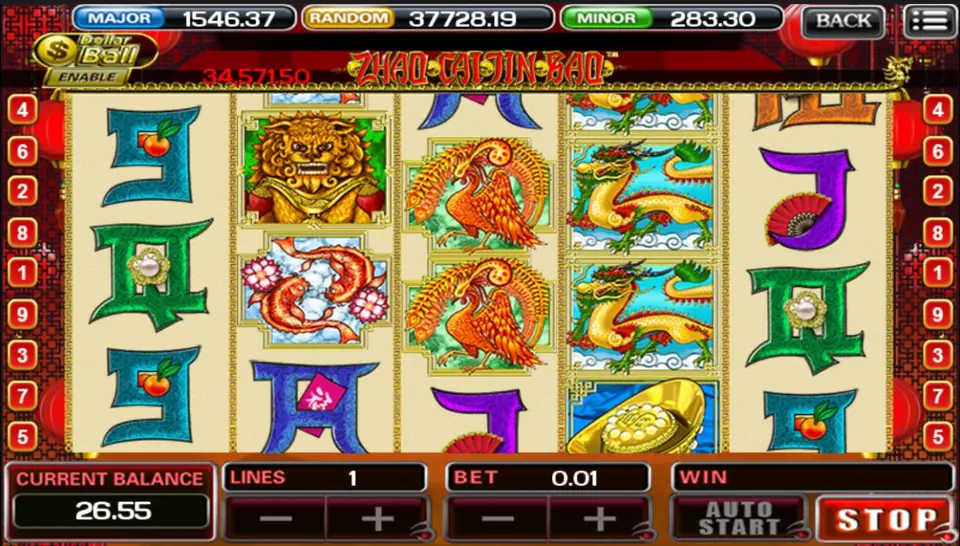 Zao Chai Jin Bao phoenix and koi symbols on the reels