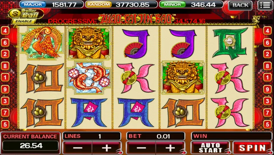 Zao Chai Jin Bao wild doubling a win on the middle reels