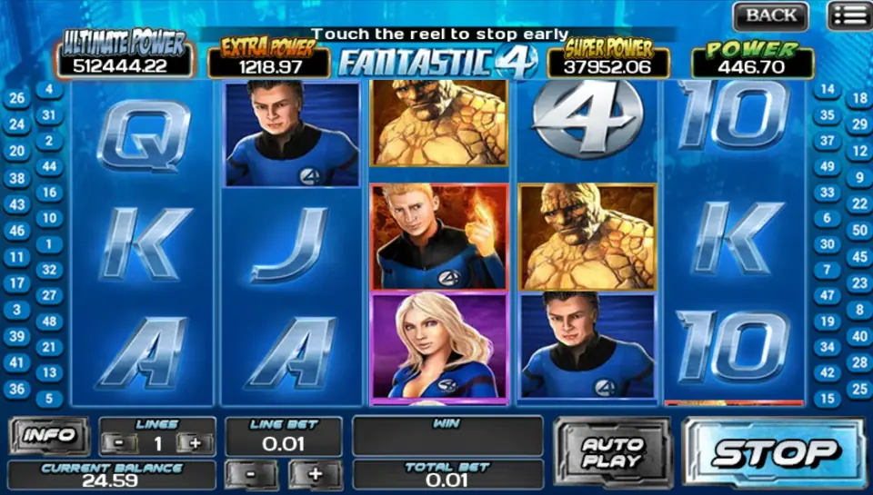 Mr. Fantastic covering the third reel in Fantastic 4 free spins