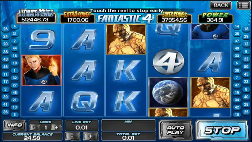 Fantastic 4 paytable and superhero feature rules