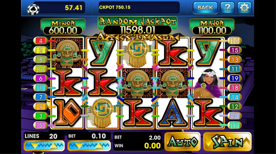 Aztecs Treasure reels with the Aztec King wild completing a payline