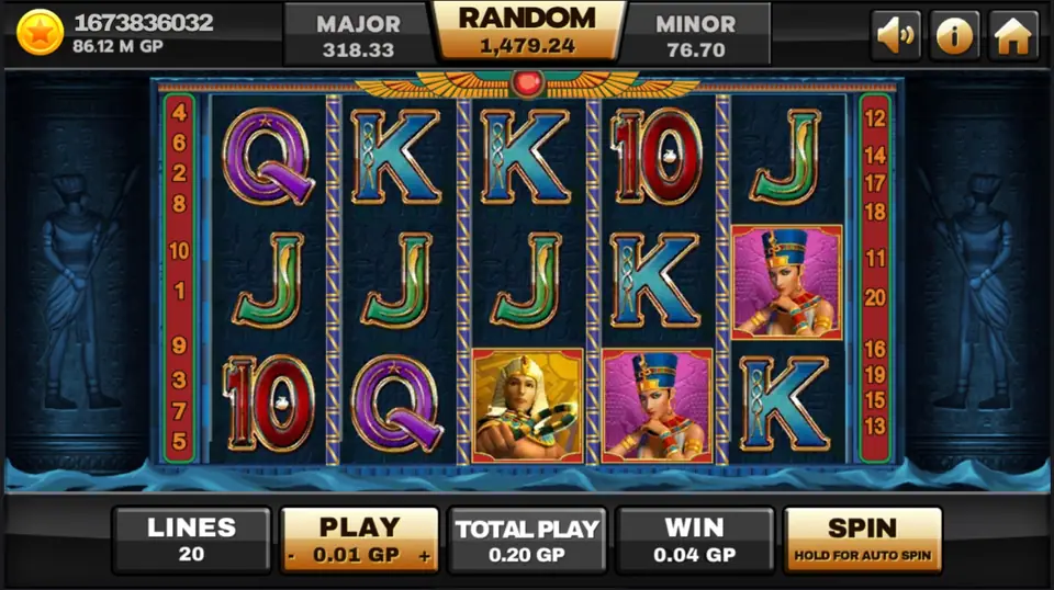 Ancient Egypt reels on Joker123 with the ten fixed paylines shown