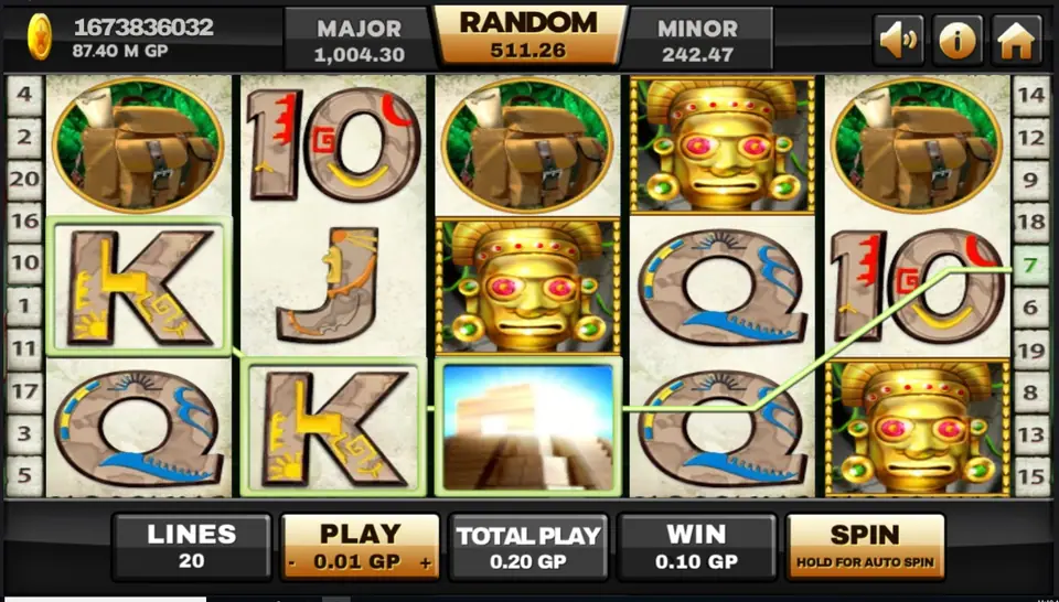 Azteca win animation with the golden temple sparkling on the reels