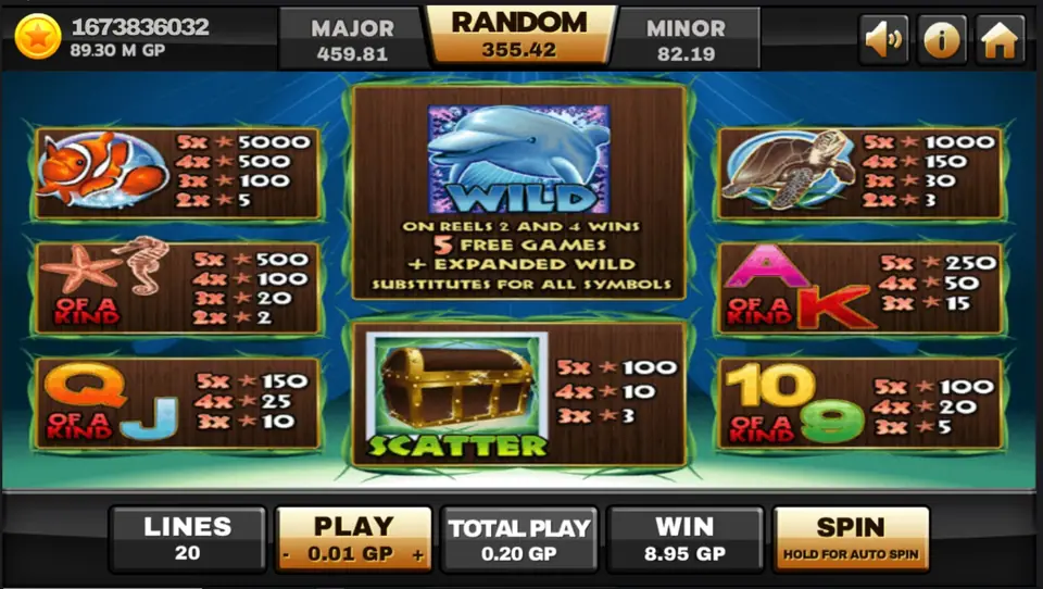 Dolphin Reef re-spins in progress on reels one, three and five