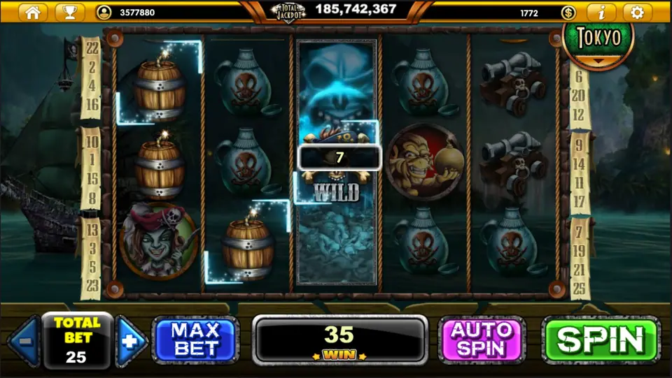 Phantom Island paytable with the monkey, parrot, zombie and captain