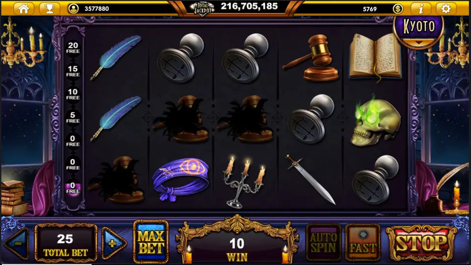 Queen Femida reels on Live22 with books, swords and candles