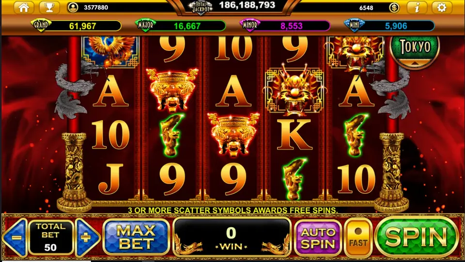 Resurrection Dragons reels between flaming dragon pillars with jackpot meters above