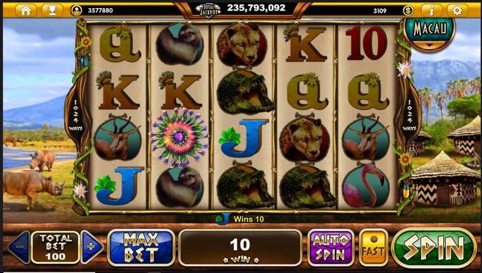 Rhino Crash paytable showing the antelope, crocodile and jaguar symbols