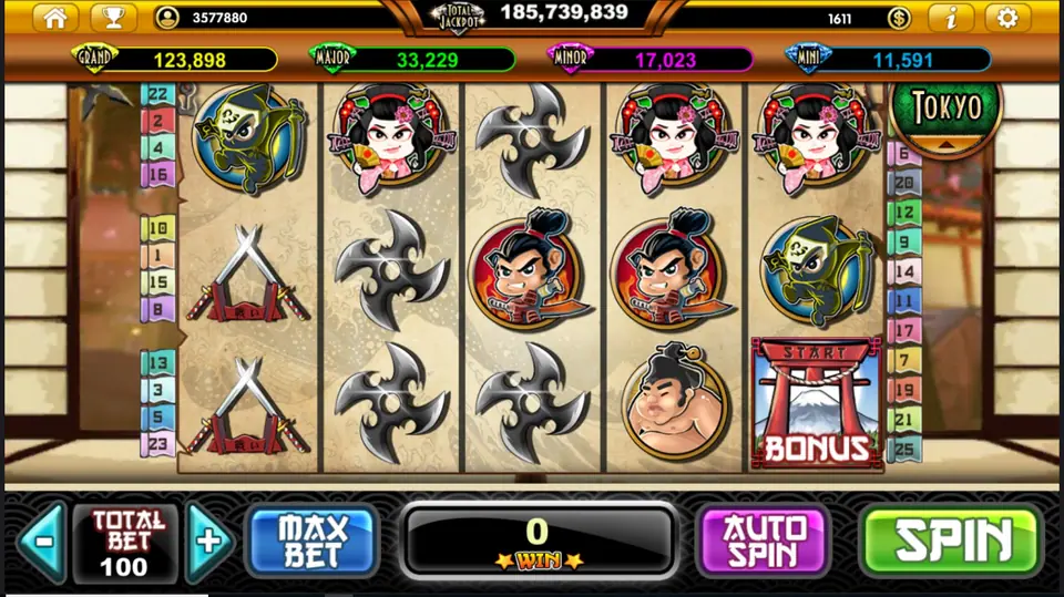 Samurai Heroes reels with warrior portraits, crossed swords and a paper fan