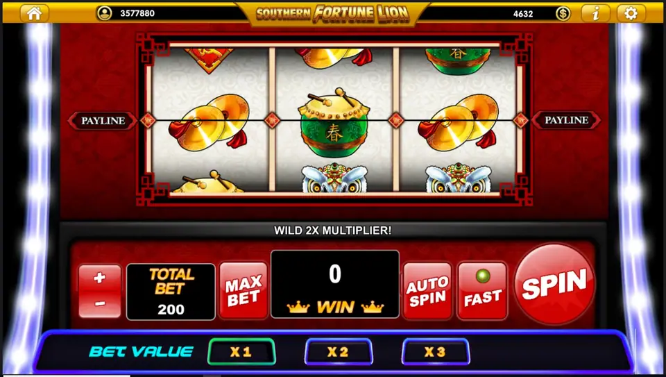 Southern Fortune Lion reels with lion dance symbols and a single payline