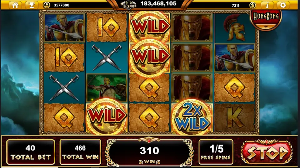 Sparta's Legacy wild symbols completing a winning line