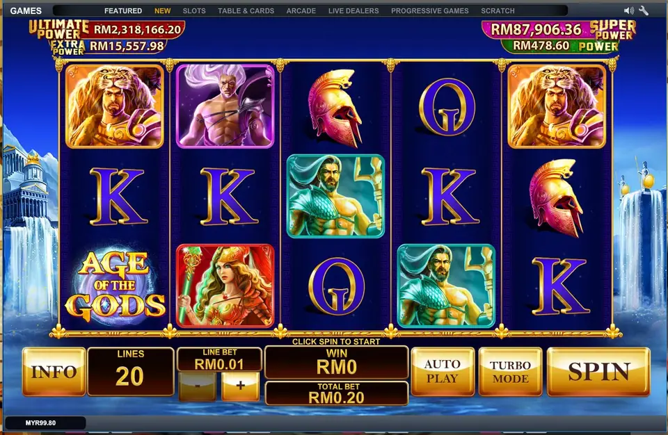 Age of the Gods slot on LPE88 with Zeus and Greek temple artwork