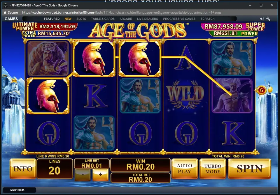 Poseidon and Hercules symbols on the Age of the Gods reels