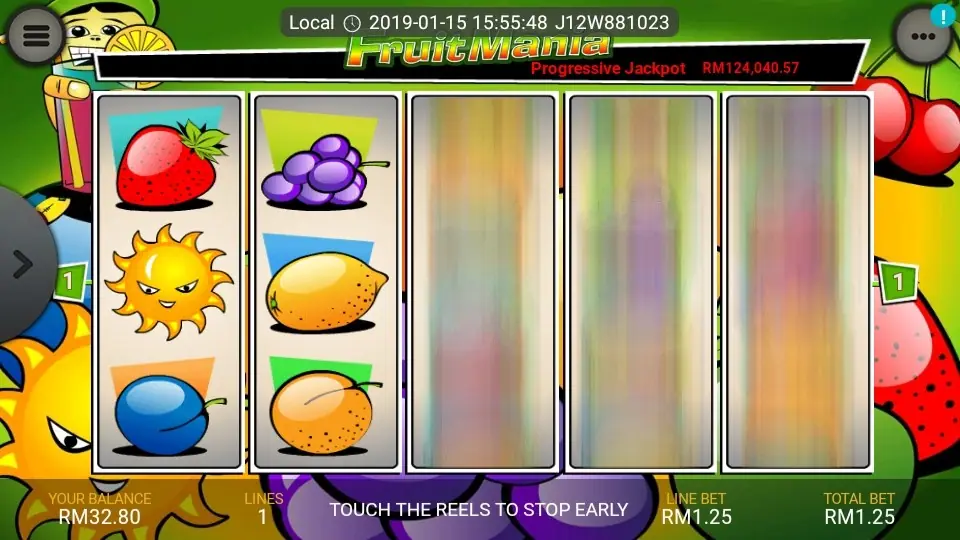 Fruit Mania paylines map showing the five available lines