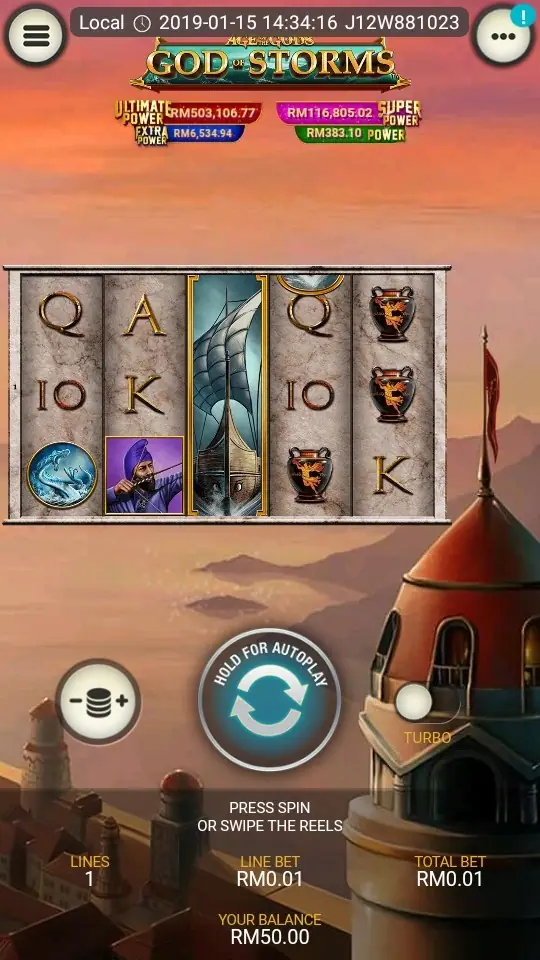 God of Storm title screen on LPE88 with storm clouds behind the reels
