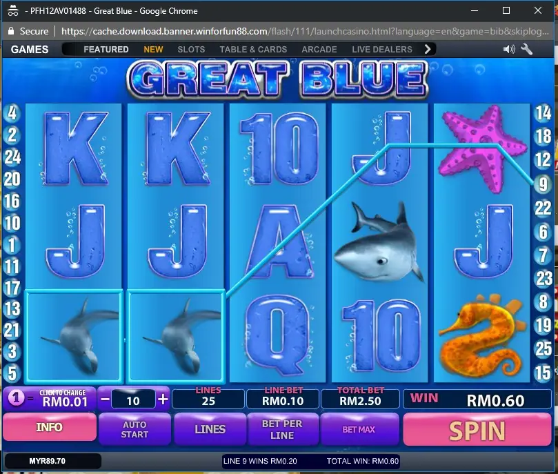 Great Blue reels on LPE88 in the base game
