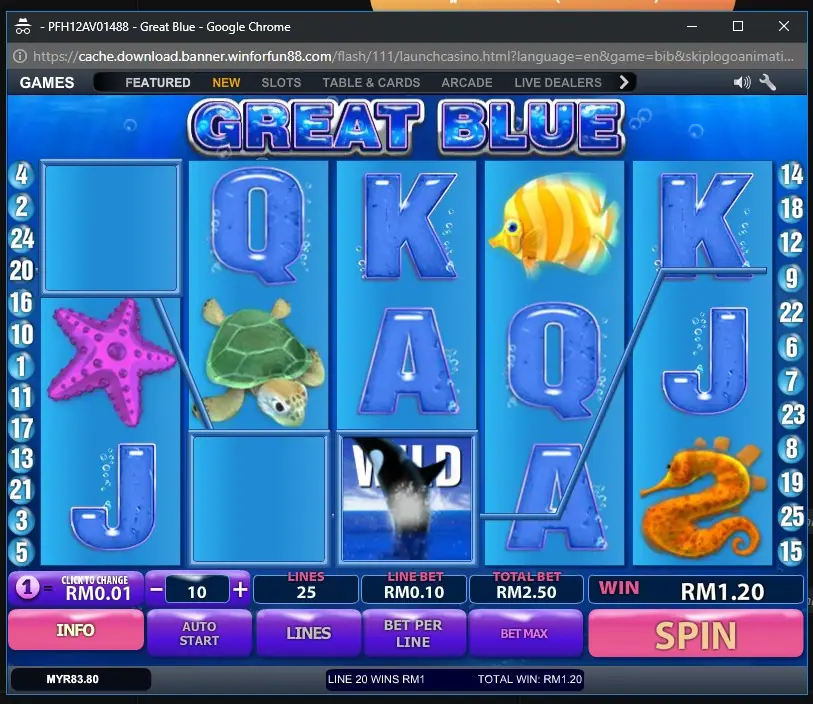 Card gamble screen in Great Blue with red and black buttons