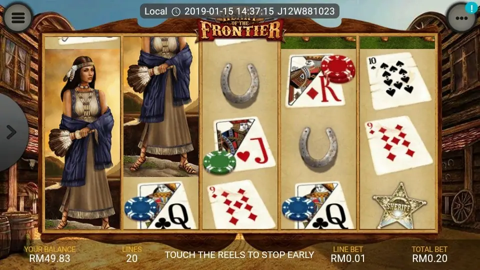 Heart of the Frontier base game with the Sheriff wild on the reels
