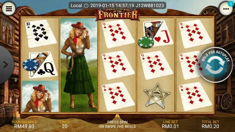 Bandit wild symbol landing on a Heart of the Frontier reel