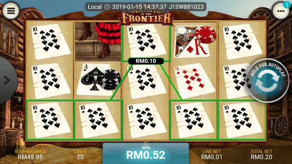 Heart of the Frontier paytable with the logo, horseshoe and badge symbols