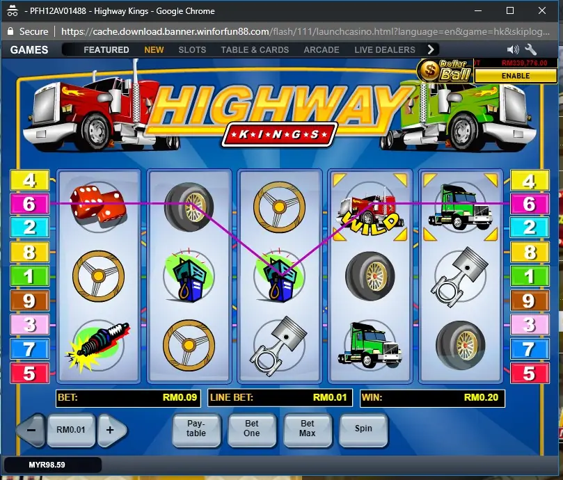 Highway Kings bet panel on LPE88 with the Bet One and line buttons