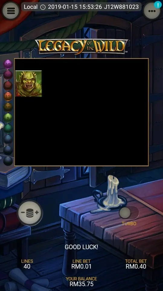 Legacy of the Wild bet settings in the bottom-left corner