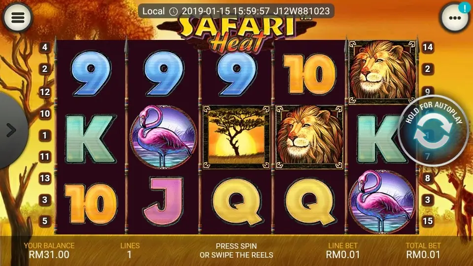 Three Sunset scatters triggering free spins in Safari Heat