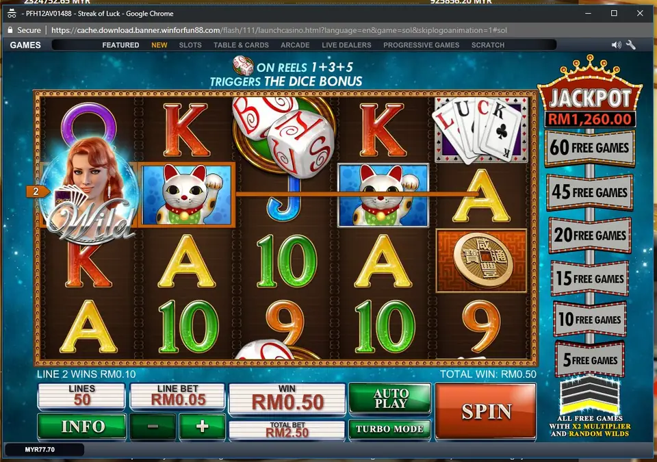 Streak of Luck paytable with the lucky seven at the top