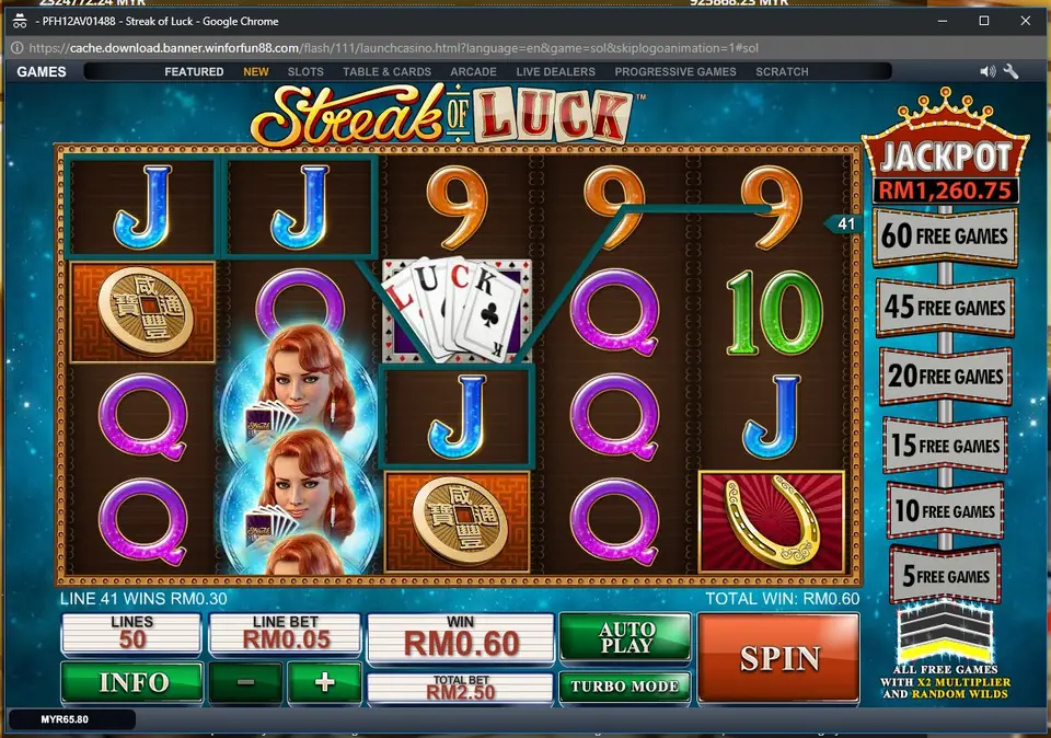 Streak of Luck free spins counter during a winning run