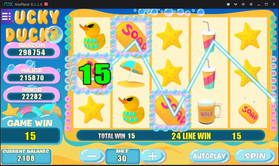 Lucky Duck fruit slot title screen on Mega888 with classic symbols