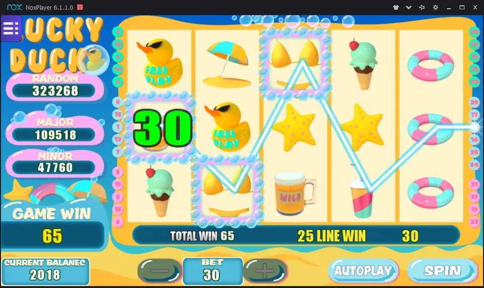 Lucky Duck bet settings and payline controls
