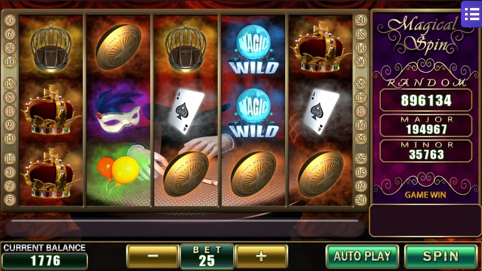 Magical Spin game screen with the bet bar, Auto Play and Spin buttons